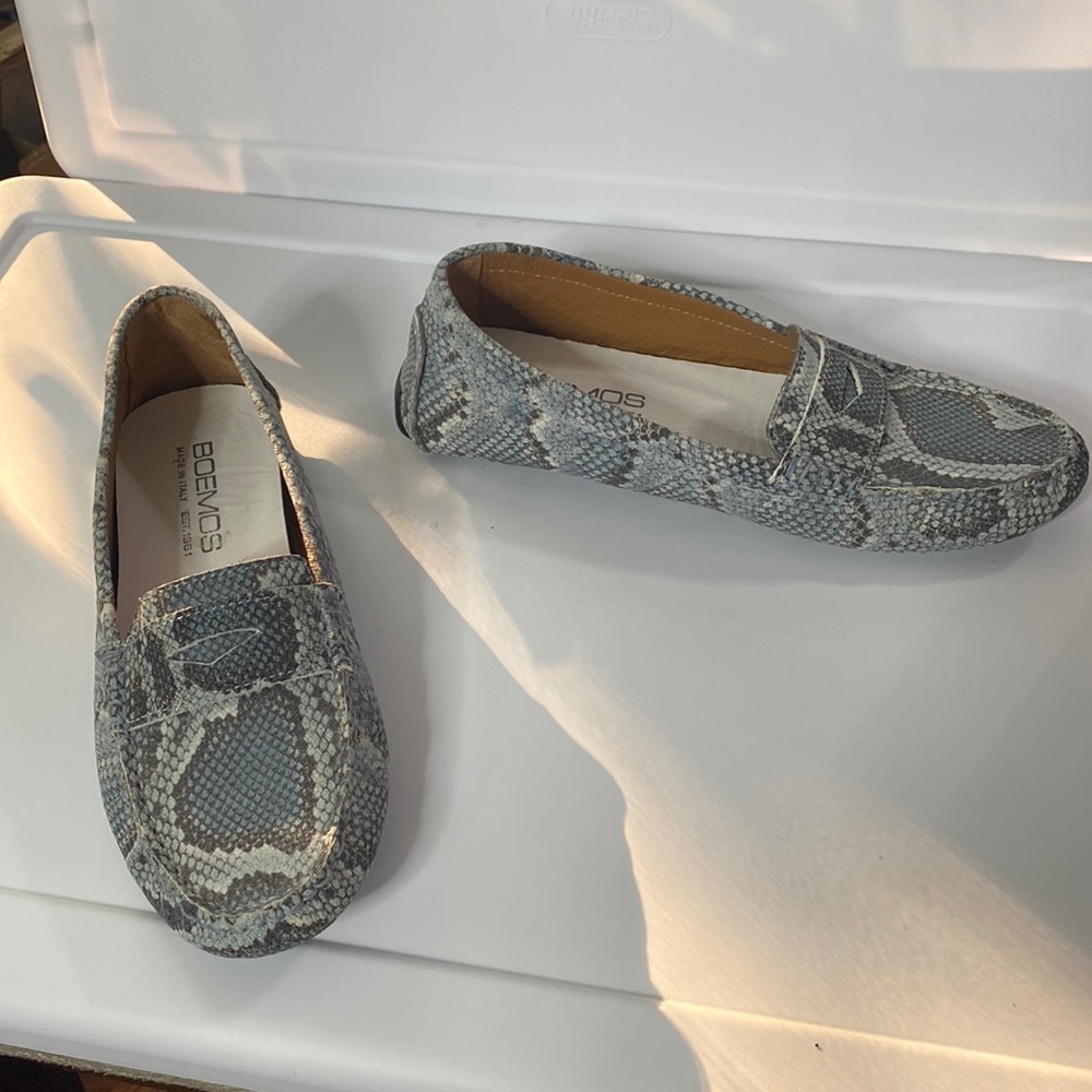 Boemos grey blue snakeskin print driving loafers made in Italy size 38 EU - Picture 3 of 9